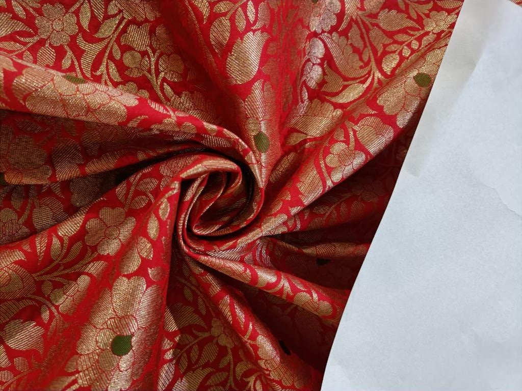 Silk Brocade fabric 44" wide BRO884 available in 4 colors [RED GREEN ORANGE X PINK ORANGE]