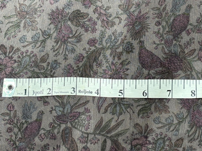 Silk chiffon  fabric iridescent  pink green and grey floral with bird  print  44" wide [17794]