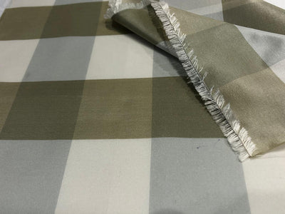 100% PURE SILK TAFFETA FABRIC PLAIDS ECRU / SILVER AND IVORY 54"wide TAFNEWC8roll