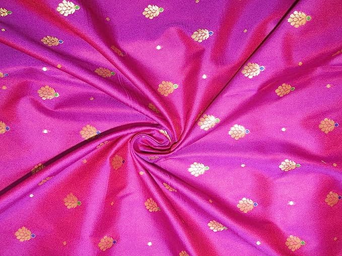 100% Silk Brocade Fabric Purple x Metallic Gold color 44" wide BRO772A[2]
