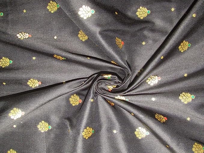 100% Silk Brocade Fabric Black x Metallic Gold 44" wide BRO772A[1]