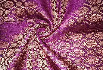SILK BROCADE FABRIC PURPLE & METALLIC GOLD Color 44" WIDE BRO359[3]