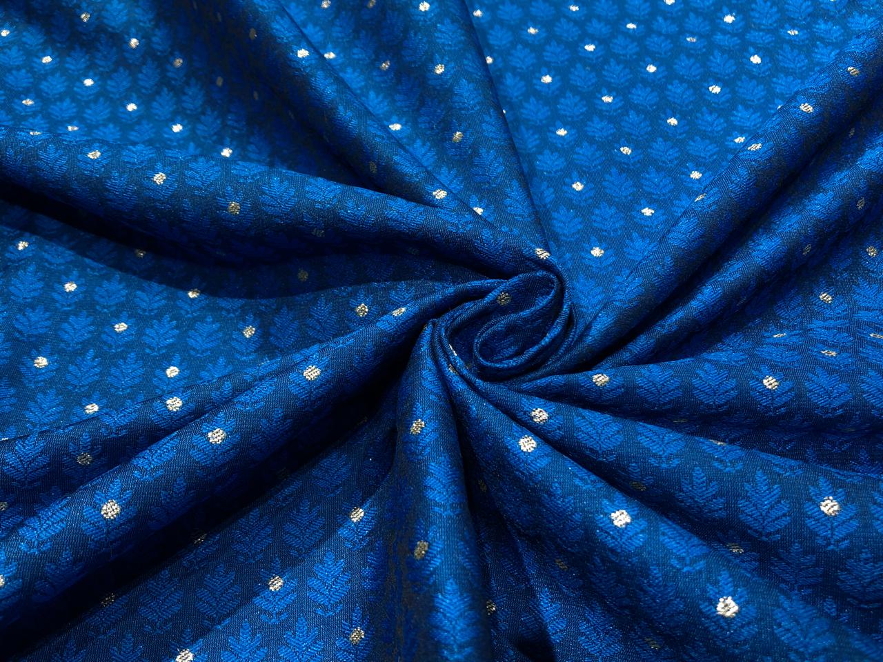 Silk Brocade fabric  self jacquard with subtle white gold metallic dots jacquard available in 4 colors ,blue , red x pink ,black and pink BRO1012