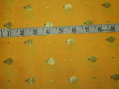 100% Silk Brocade Fabric Mango Yellow x Metallic Gold color 44" wide BRO772B[1]