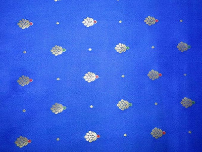 100% Silk Brocade Fabric Blue x Metallic Gold color 44" wide BRO772A[4]
