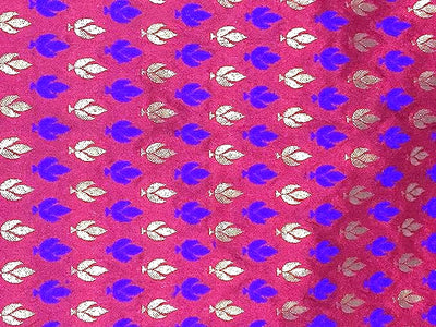 SILK BROCADE FABRIC Blue,Pink & Metallic Antique GOLD color 44" wide BRO290[3]