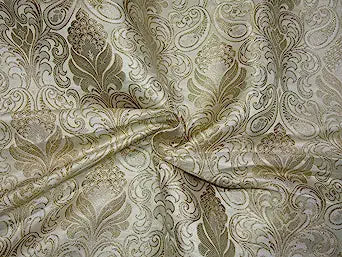 SILK BROCADE fabric CREAM & METALLIC GOLD COLOR 44" WIDE BRO386[4]