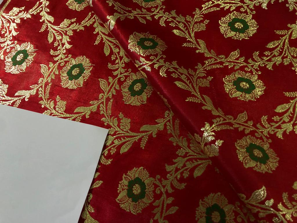 Silk Brocade fabric 44" wide Floral Jacquard available in 4 colors BRO916 red, navy, red wine, royal blue[15700-15703]