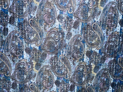 Silk Brocade fabric shaded paisley in blue/grey/peach/pink color 44" wide BRO902[5]