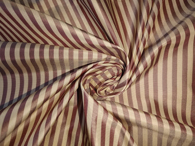 100% SILK TAFFETA Fabric Wine x Brown &amp; Cream color STRIPES 54" wide Taf#S121