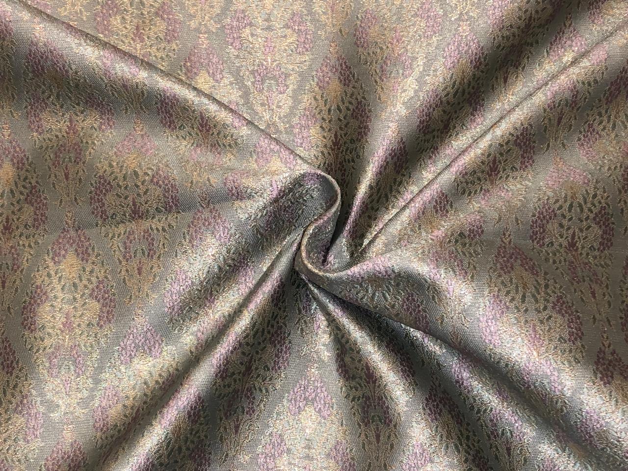 Silk Brocade fabric dusty blue with lilac and gold motif  BRO1081[3]