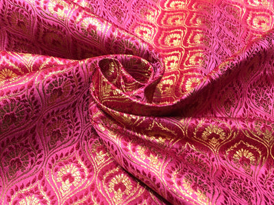 Silk Brocade fabric with metallic gold  jacquard available in 3 colors purple, green and candy pink BRO1025