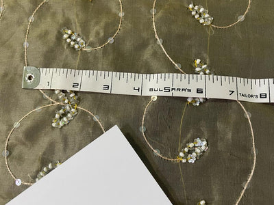 White color 100% silk organza fabric 44" wide available in 2 designs [SILVER ZARI embroidery and gold pearl embro0idery]