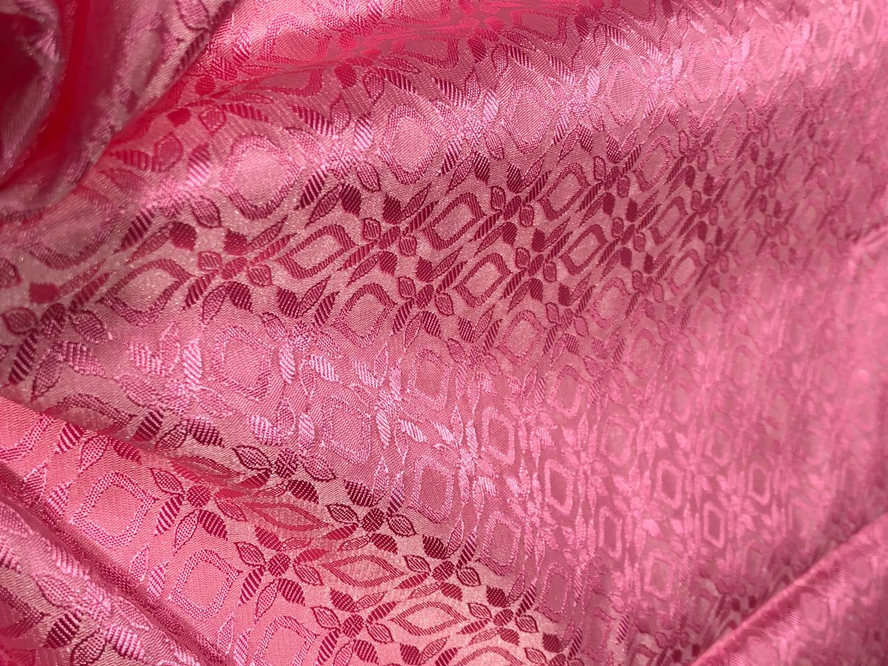 Silk Brocade fabric 44" self geometric  jacquard available in 4 colors pink ,olive , white ivory and lilac BRO1051