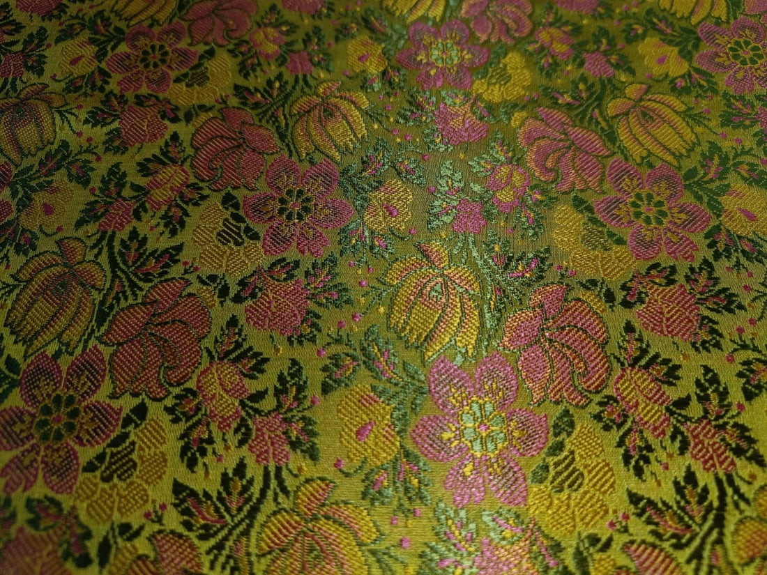 Silk Brocade fabric Gold Green and Pink color 44" wide BRO886A[1]