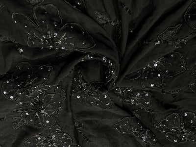 Silk Georgette black with sequins floral embroidery [18819]