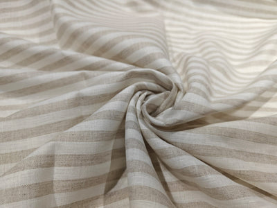 100% Linen stripe 60's Lea Fabric 58" wide available in three colors BLUE/WHITE,GREY/BLUE AND CAMEL/IVORY