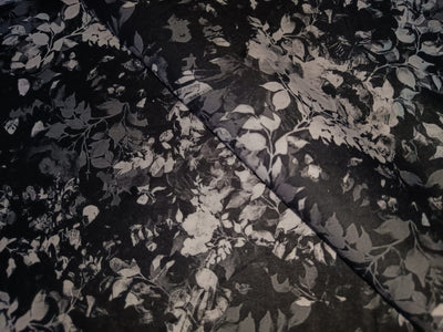100% linen Floral digital print black and white fabric 44" wide [15298]