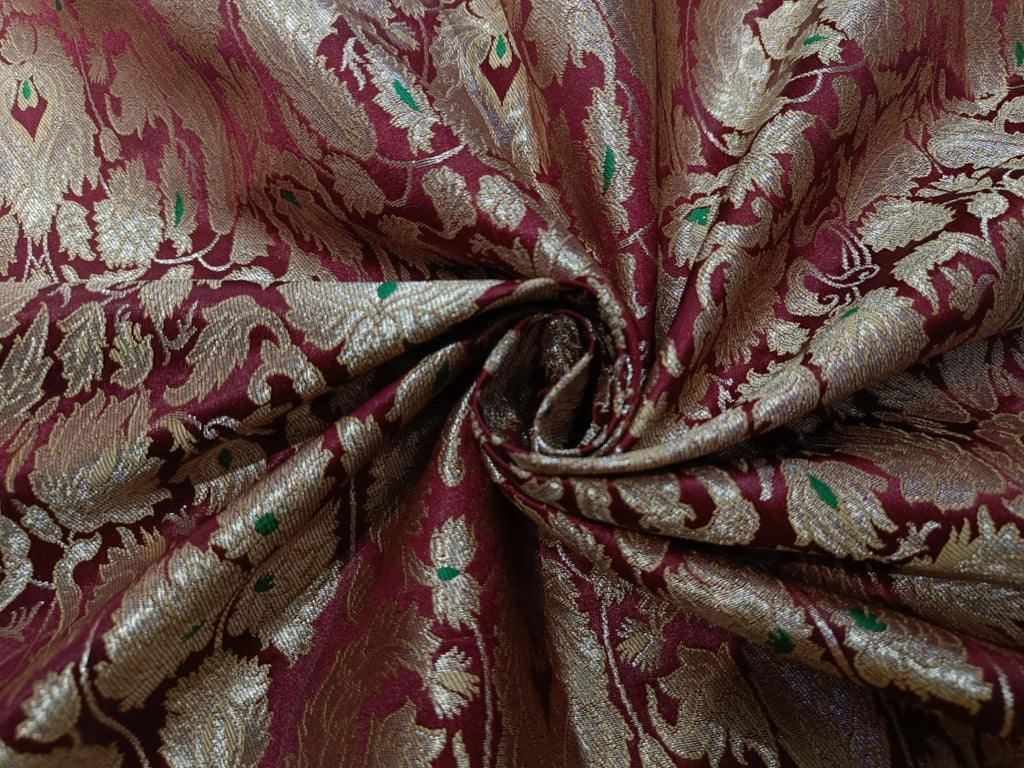 Silk Brocade King Khab fabric  36" wide BRO885 available in 4 colors [BURGUNDY /TURMERIC/ GREEN/ CREAM]