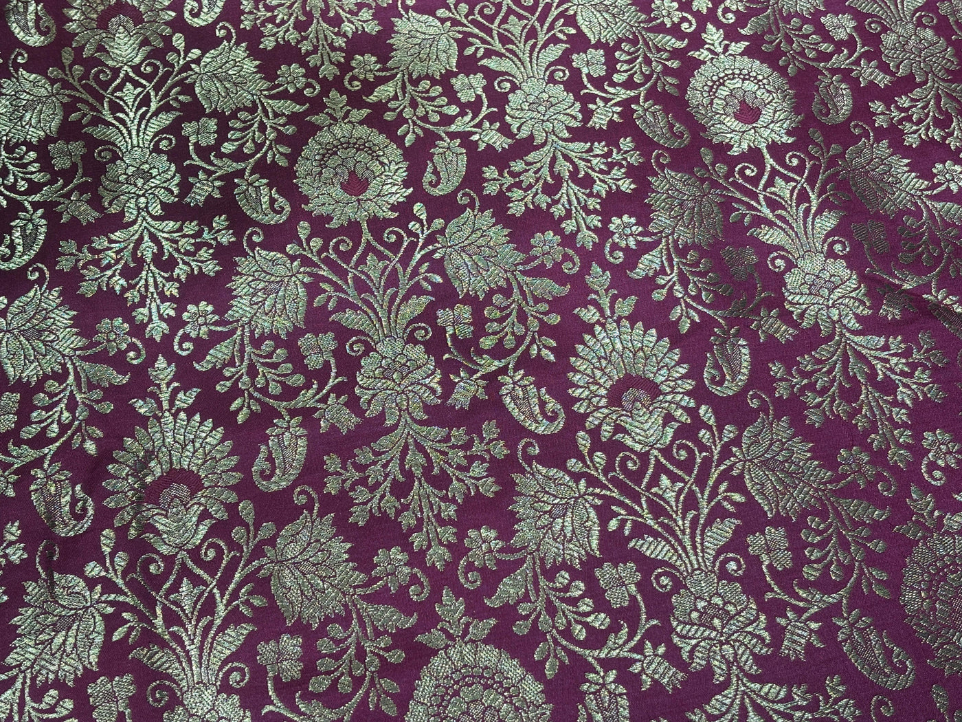 Silk Brocade fabric 44" with metallic gold jacquard available in 3 colors bright pink, black and burgundy [BRO1059]
