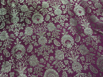 Silk Brocade fabric 44" with metallic gold jacquard available in 3 colors bright pink, black and burgundy [BRO1059]
