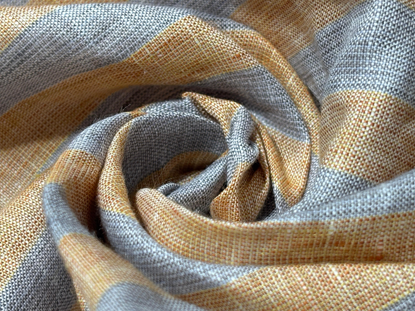 Linen 70's lea  pure linen fabric 58 inch wide mustard and grey stripes [17772]