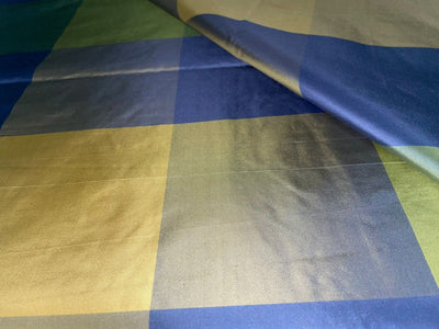 SILK TAFFETA FABRIC BLUE / GREEN AND GOLD  plaids 44&quot; wide  TAF#C23[2]