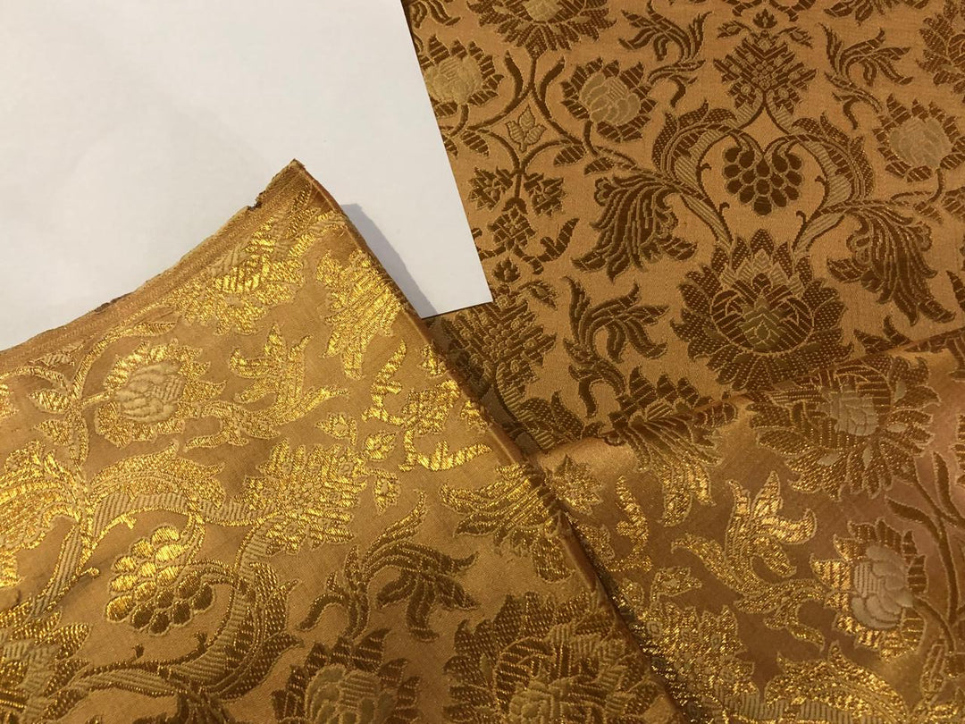 Silk Brocade fabric gold with gold floral jacquard BRO1021[2