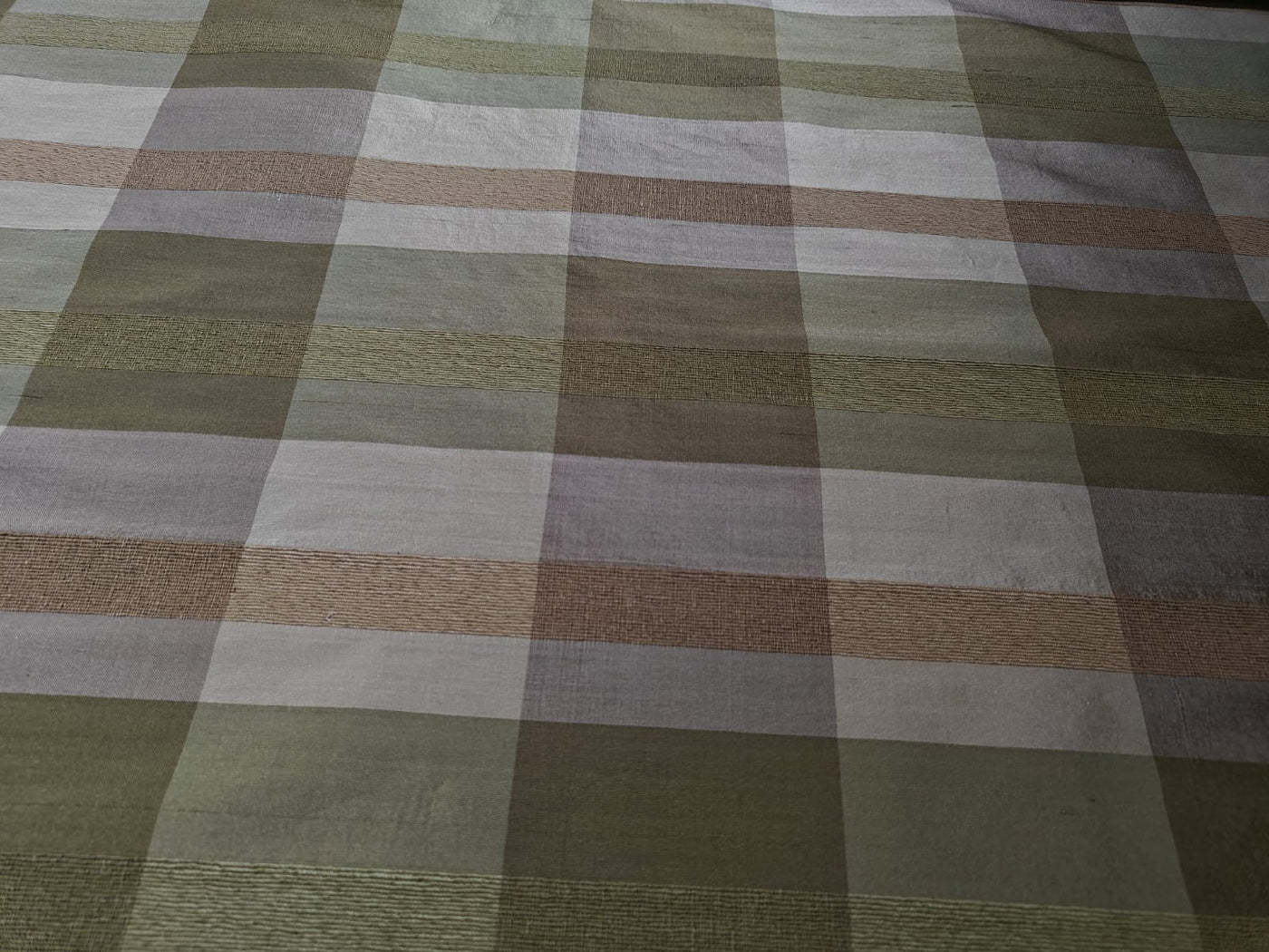 100% PURE SILK DUPIONI FABRIC BROWN,,GOLD,GREEN COLOR PLAIDS 54" WIDE DUPNEWCROLL28