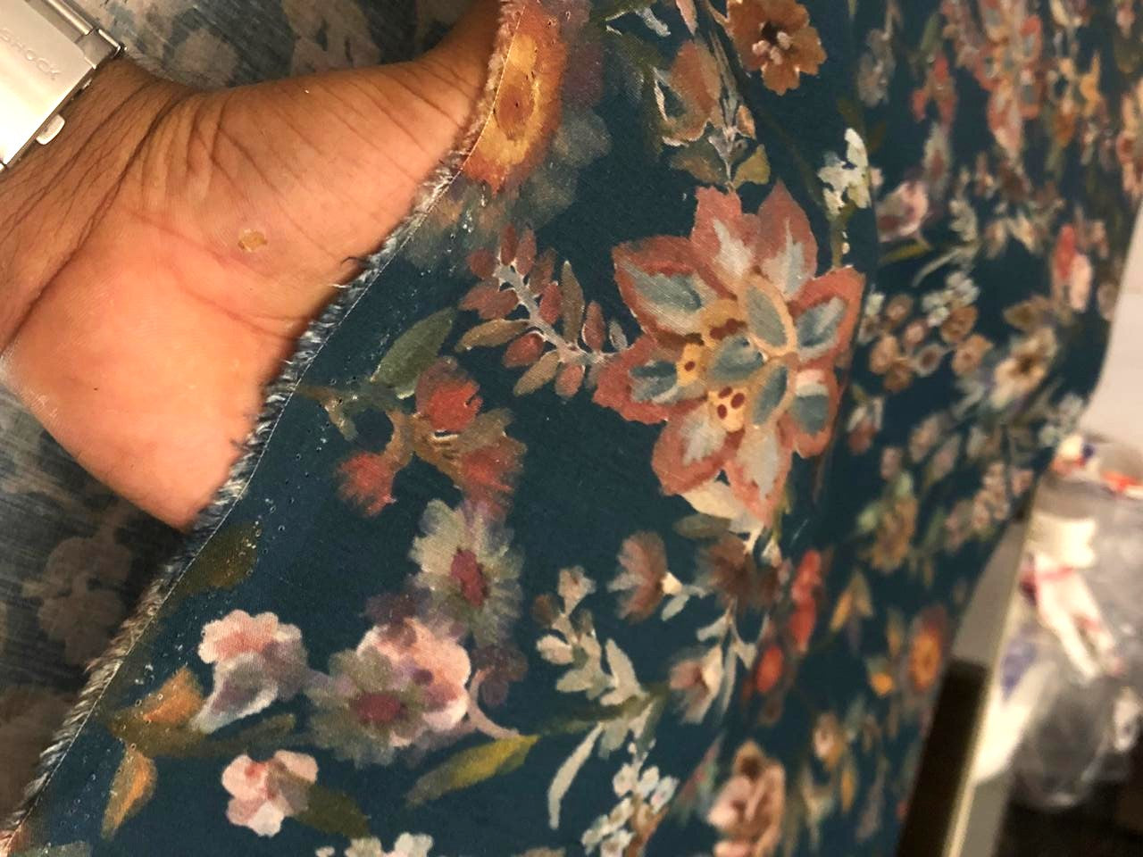 Linen Print beautiful teal floral [18558]