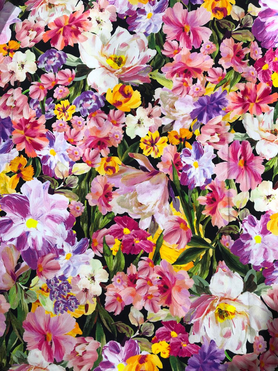 Heavy linen ,cotton and viscose colorful floral digital print [17713]