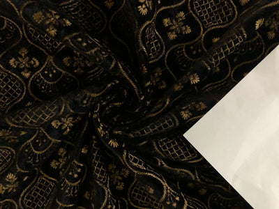 Brocade Velvet Embroidered fabric black color 44" wide 5 DESIGNS BRO866[4] BLACK AND SILVER BRO866[3] BLACK AND GOLD BRO936[1] BLACK AND SUBTLE GOLD JACQUARD BRO936[2] BLACK AND SUBTLE SILVER JACQUARD BRO936[3] JET BLACK JACQUARD