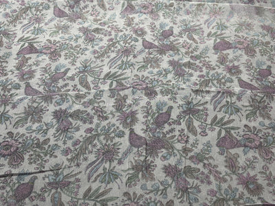 Silk chiffon  fabric iridescent  pink green and grey floral with bird  print  44" wide [17794]