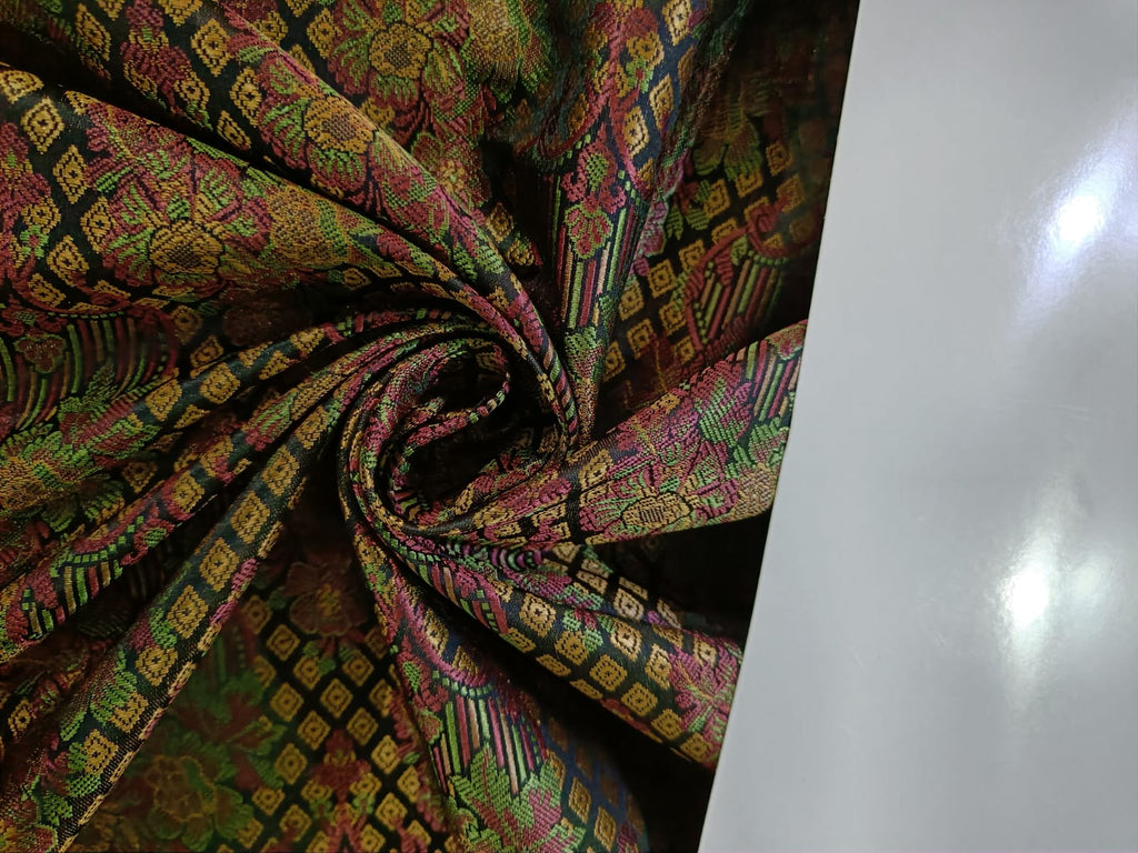Silk Brocade jacquard fabric 44" wide BRO894 available in Four colors blue/brown/pinkand black