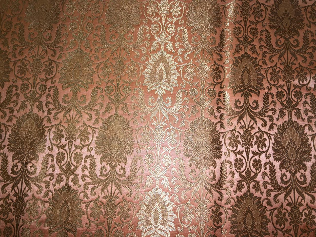Silk Brocade fabric pink peach with beautiful gold  jacquard BRO1076[3]