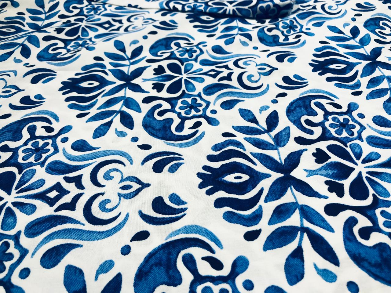100% Cotton Poplin BLUE AND WHITE FLORAL PRINT 58" wide INFLUENCED BY CERAMIC [17116]