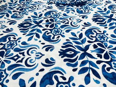 100% Cotton Poplin BLUE AND WHITE FLORAL PRINT 58" wide INFLUENCED BY CERAMIC [17116]