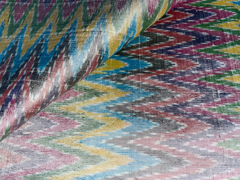 100% pure silk dupion ikat fabric multi colour 44&quot;wide