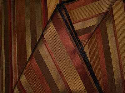 Silk Taffeta Fabric dark browns&amp; satin stripes 54" wide TafS125