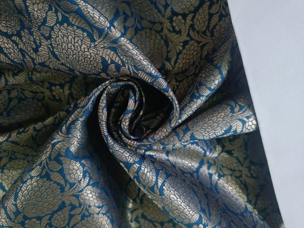 Silk Brocade fabric BLUE x metallic GOLD color 44" wide BRO880[1]