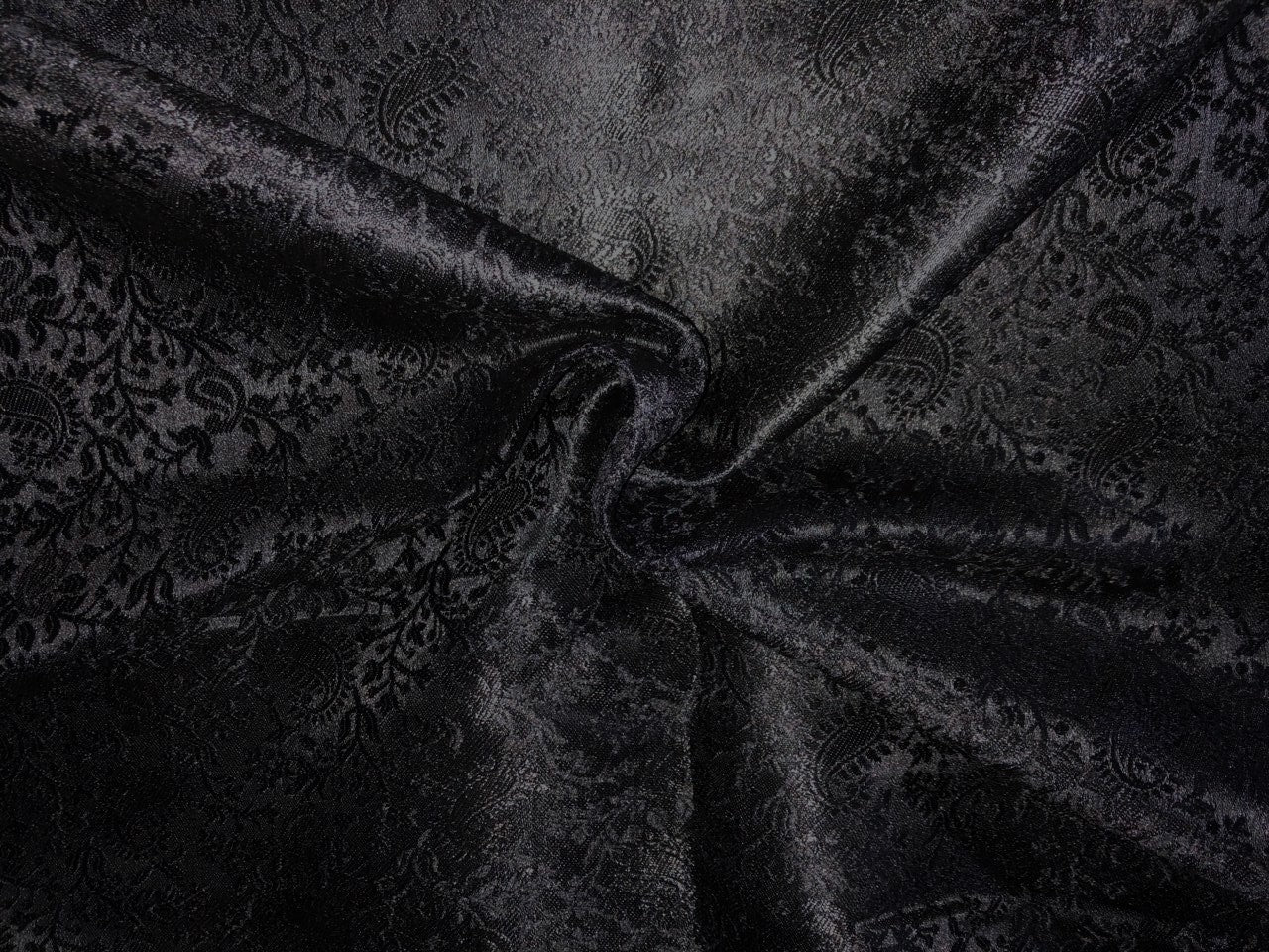 Silk Brocade fabric 56" jet black with self paisley jacquard BRO1057[3]