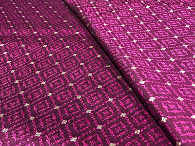 Silk Brocade fabric  self jacquard with subtle white gold metallic dots jacquard available in 5 colors black ,red x pink,mulberry,mustard, and purple BRO1013
