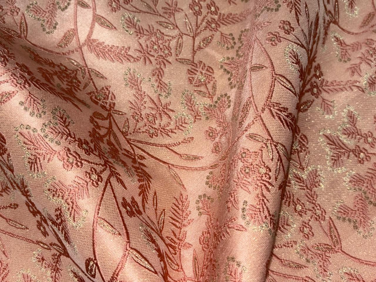 Silk Brocade fabric available in 2 colors mint and peach floral vines subtle shimmer  BRO1079[1/2]