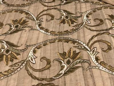 Tussar Silk  Fabric embroidered floral vines 48" wide [18644]