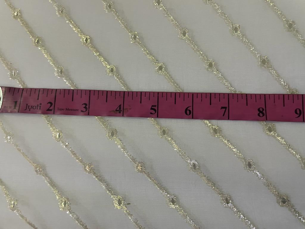 Silk organza fabric 44&quot; with gold jacquard stripe~ 30-40gms ~ Semi Sheer [11007]