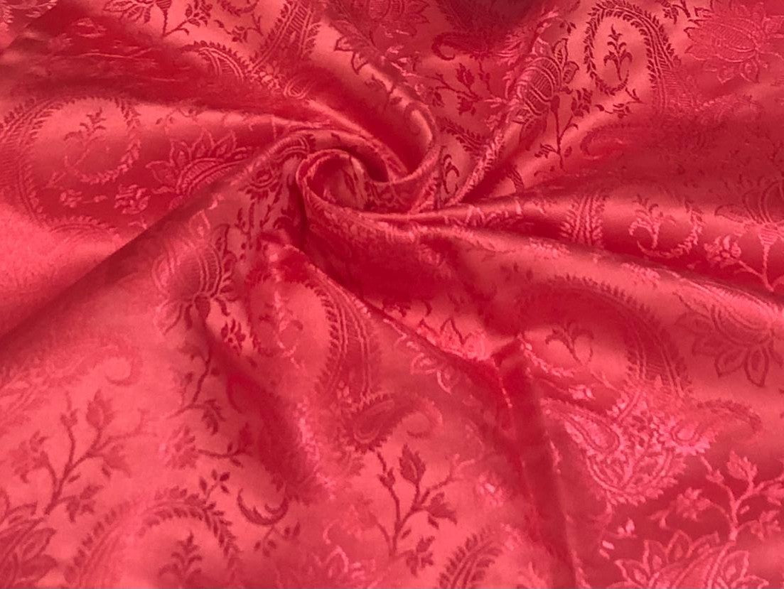 Silk Brocade fabric self jacquard paisleys available in 3 colors red , pink and coral BRO1100[1/2/3]