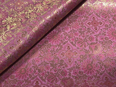Silk Brocade fabric 44" pink and metallic gold floral jacquard available in 3 colors silver grey, green and pinkBRO1047