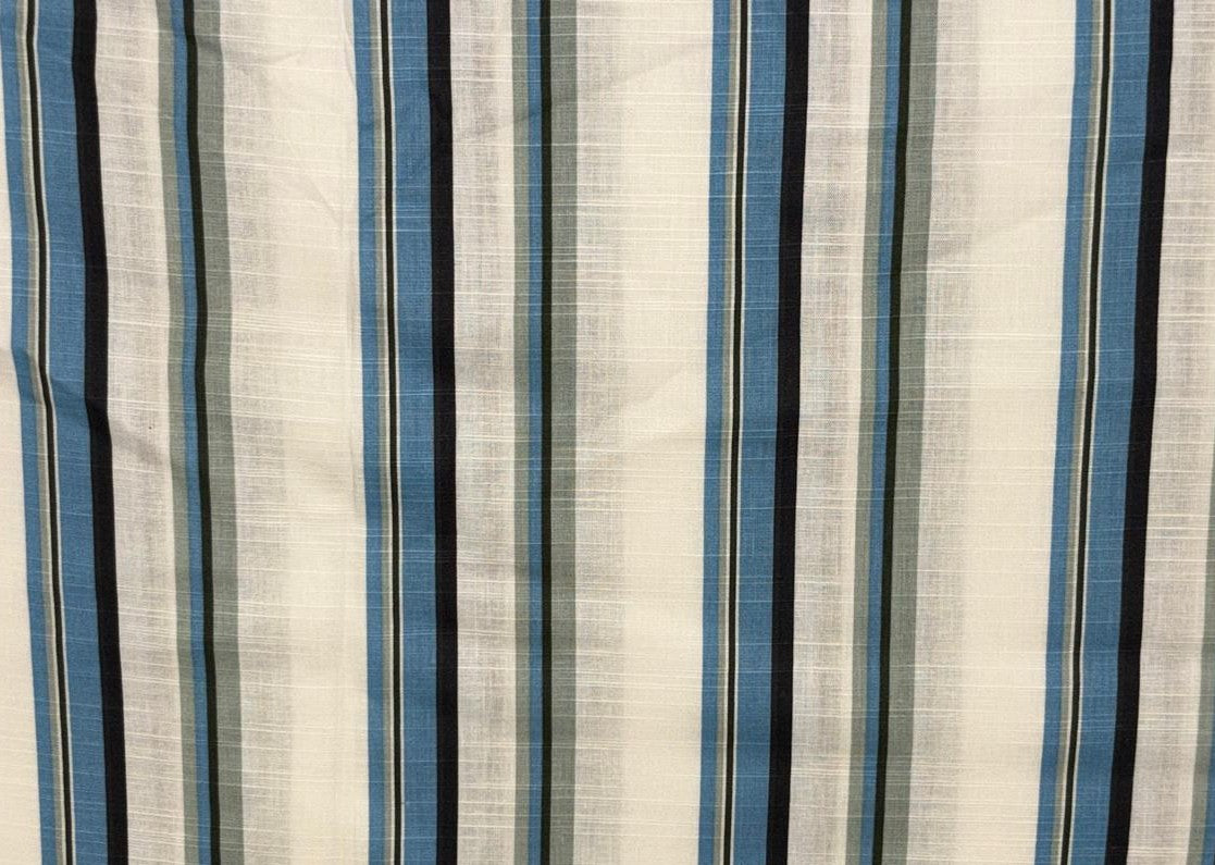 100% Cotton Poplin 58" wide white, olive, blue and black stripes [18327]