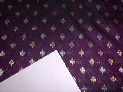 Silk Brocade fabric two tone with silver/gold  motif leaf Jacquard  44" wide available in 3 colors plum,blue and green BRO1007[1/2/3]