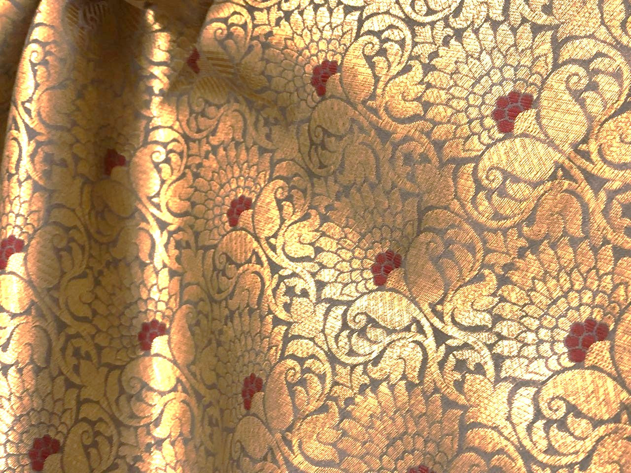 Silk Brocade fabric slate blue with subtle gold metallic jacquard 44" wide BRO1099[1]